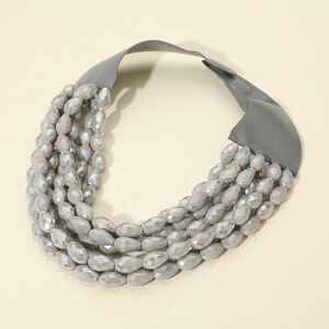 Gray Magnetic Teardrop Multi Layered Chain Faceted Acrylic Beaded Necklace